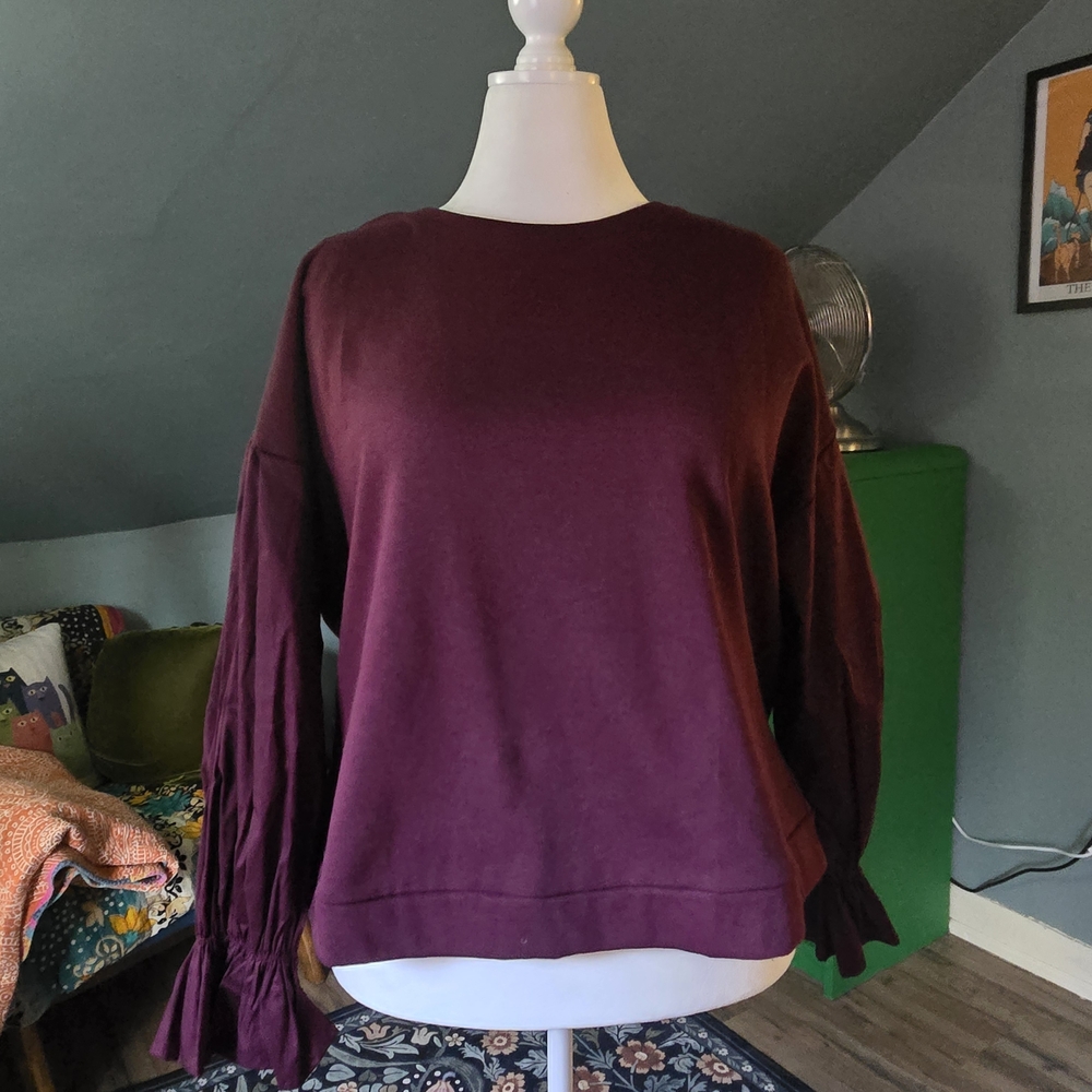 Eloquii Burgundy Long-Sleeve Ruffle Cuff Top